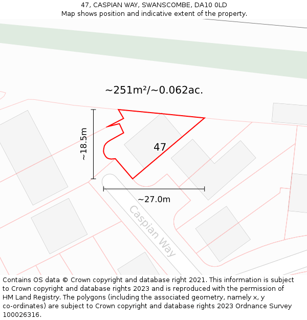 47, CASPIAN WAY, SWANSCOMBE, DA10 0LD: Plot and title map