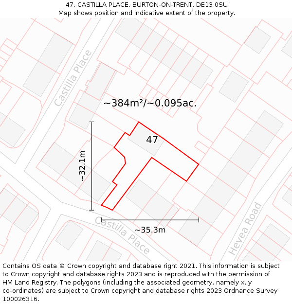 47, CASTILLA PLACE, BURTON-ON-TRENT, DE13 0SU: Plot and title map