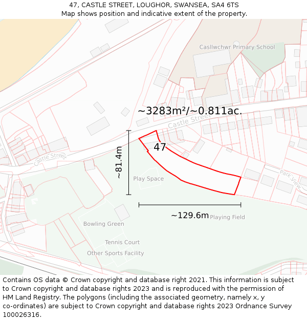 47, CASTLE STREET, LOUGHOR, SWANSEA, SA4 6TS: Plot and title map