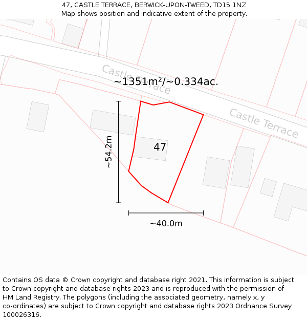 47, CASTLE TERRACE, BERWICK-UPON-TWEED, TD15 1NZ: Plot and title map