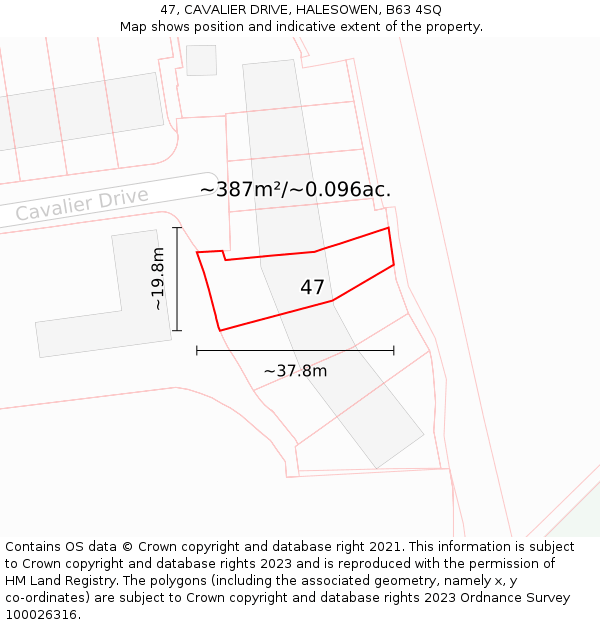 47, CAVALIER DRIVE, HALESOWEN, B63 4SQ: Plot and title map