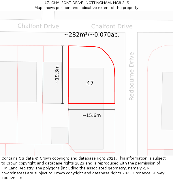 47, CHALFONT DRIVE, NOTTINGHAM, NG8 3LS: Plot and title map