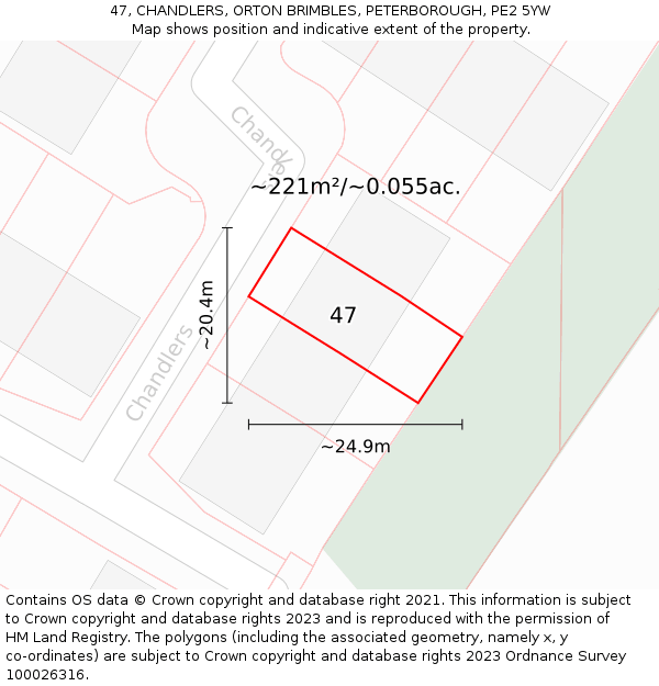 47, CHANDLERS, ORTON BRIMBLES, PETERBOROUGH, PE2 5YW: Plot and title map