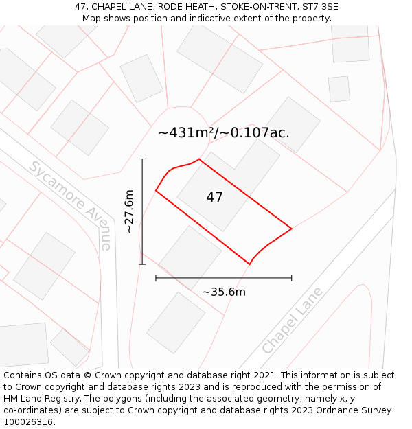 47, CHAPEL LANE, RODE HEATH, STOKE-ON-TRENT, ST7 3SE: Plot and title map