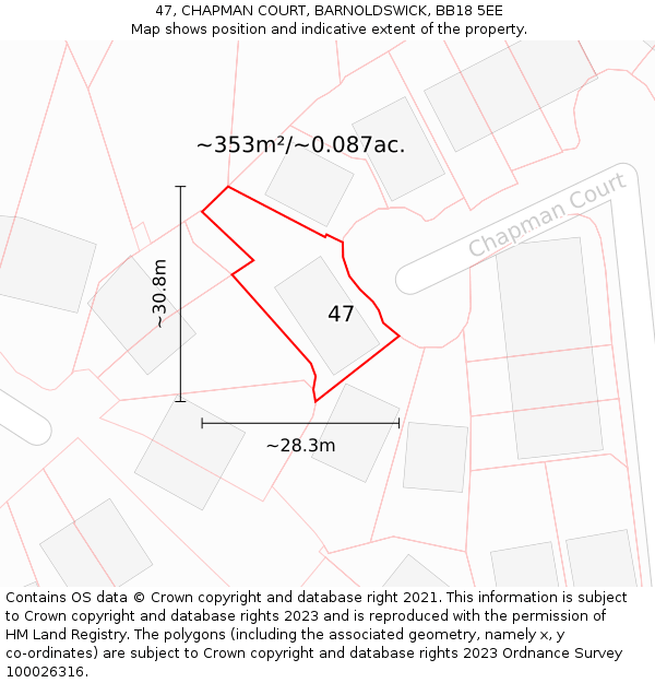 47, CHAPMAN COURT, BARNOLDSWICK, BB18 5EE: Plot and title map