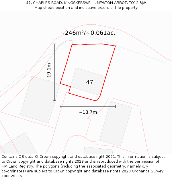 47, CHARLES ROAD, KINGSKERSWELL, NEWTON ABBOT, TQ12 5JW: Plot and title map