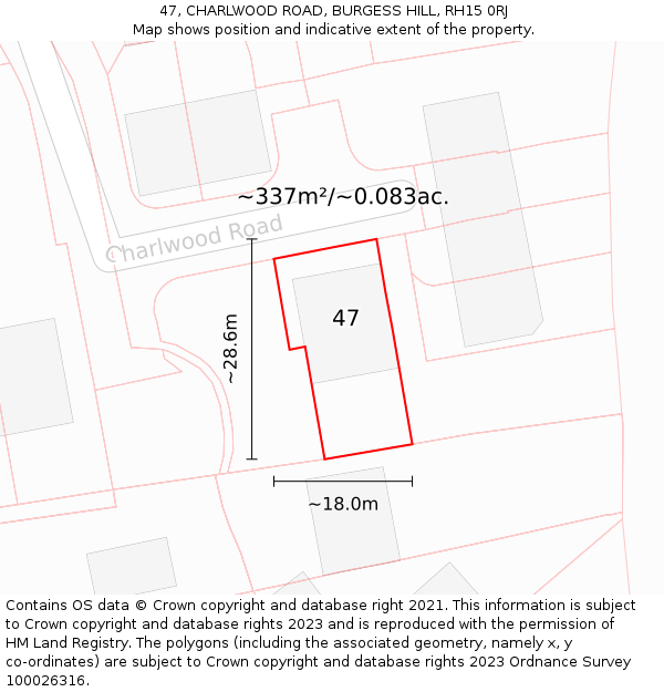 47, CHARLWOOD ROAD, BURGESS HILL, RH15 0RJ: Plot and title map