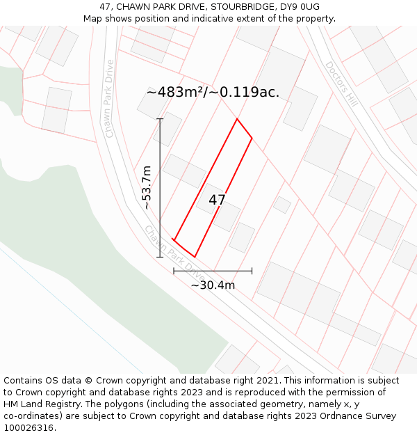 47, CHAWN PARK DRIVE, STOURBRIDGE, DY9 0UG: Plot and title map