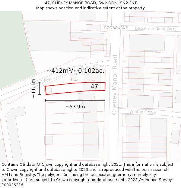 47, CHENEY MANOR ROAD, SWINDON, SN2 2NT: Plot and title map