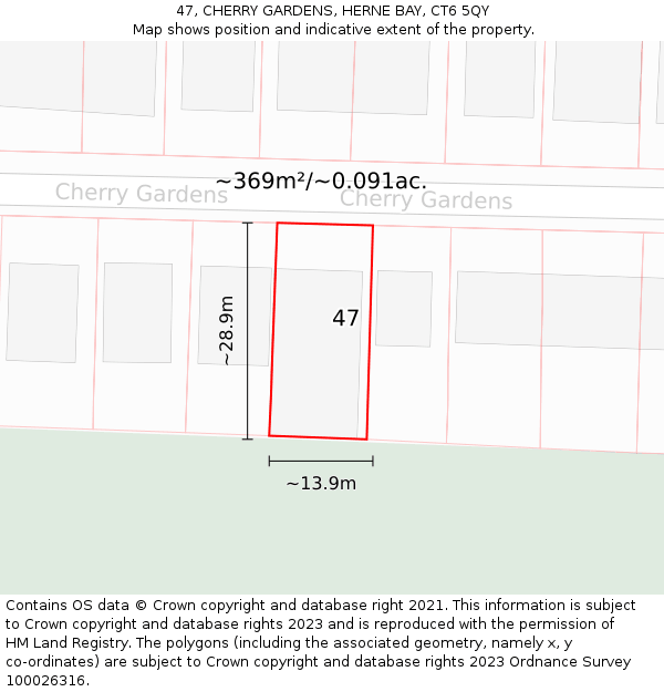 47, CHERRY GARDENS, HERNE BAY, CT6 5QY: Plot and title map