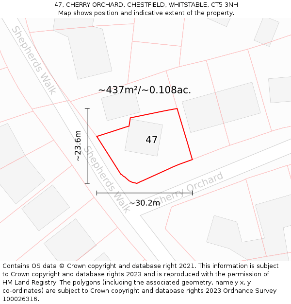 47, CHERRY ORCHARD, CHESTFIELD, WHITSTABLE, CT5 3NH: Plot and title map