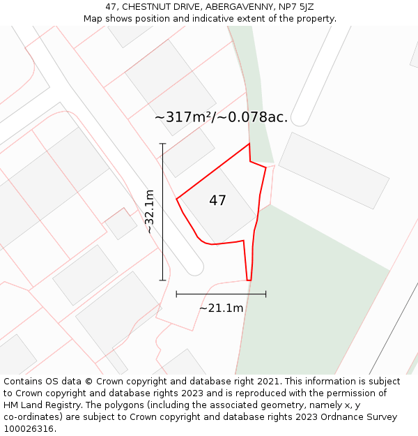 47, CHESTNUT DRIVE, ABERGAVENNY, NP7 5JZ: Plot and title map