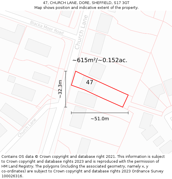 47, CHURCH LANE, DORE, SHEFFIELD, S17 3GT: Plot and title map