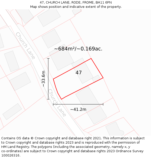 47, CHURCH LANE, RODE, FROME, BA11 6PN: Plot and title map