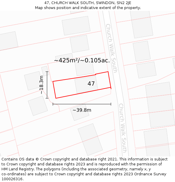 47, CHURCH WALK SOUTH, SWINDON, SN2 2JE: Plot and title map