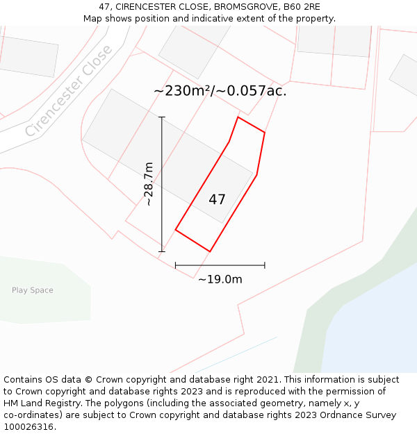 47, CIRENCESTER CLOSE, BROMSGROVE, B60 2RE: Plot and title map
