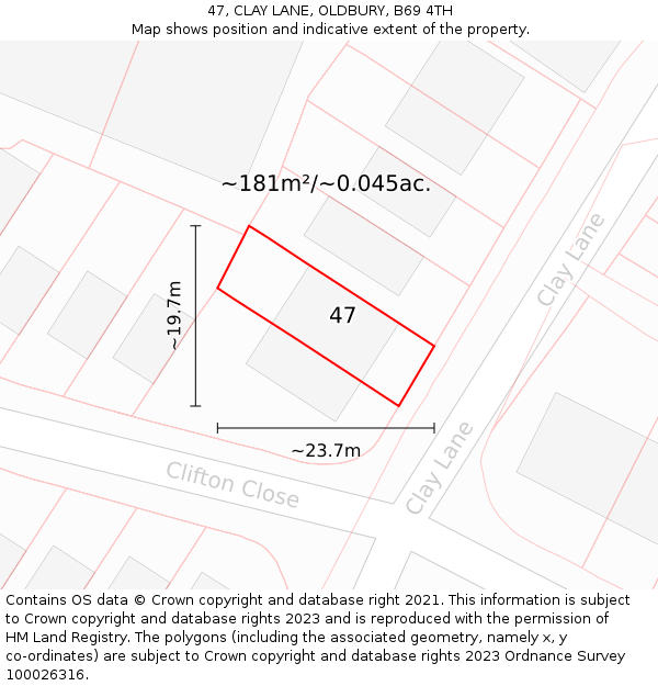 47, CLAY LANE, OLDBURY, B69 4TH: Plot and title map