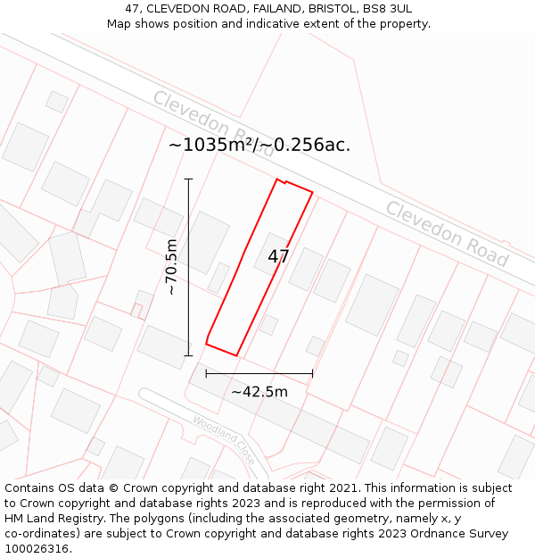 47, CLEVEDON ROAD, FAILAND, BRISTOL, BS8 3UL: Plot and title map