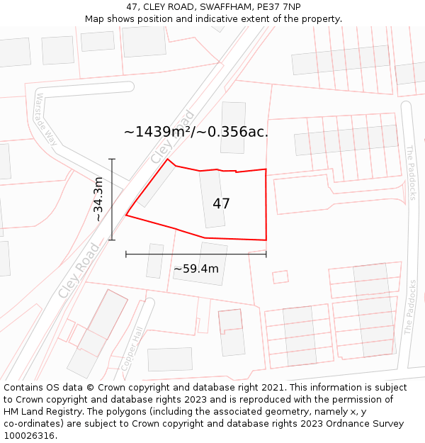 47, CLEY ROAD, SWAFFHAM, PE37 7NP: Plot and title map