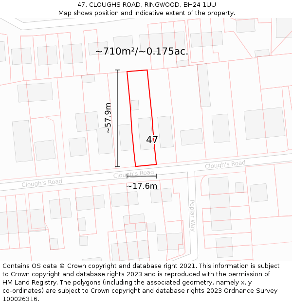 47, CLOUGHS ROAD, RINGWOOD, BH24 1UU: Plot and title map