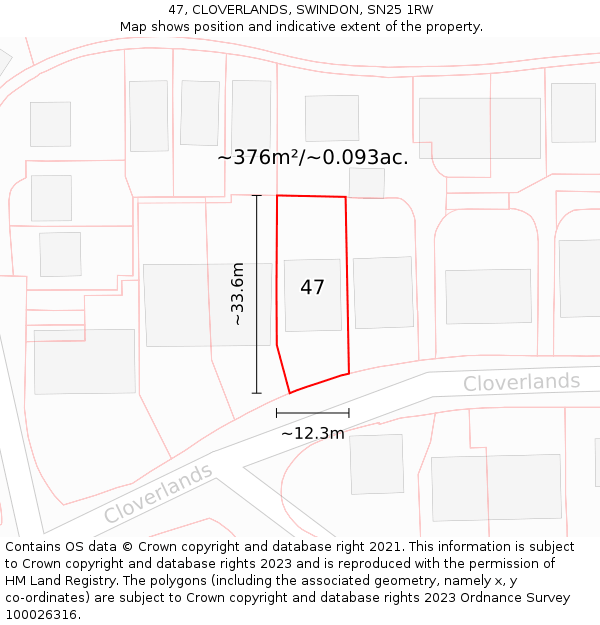 47, CLOVERLANDS, SWINDON, SN25 1RW: Plot and title map