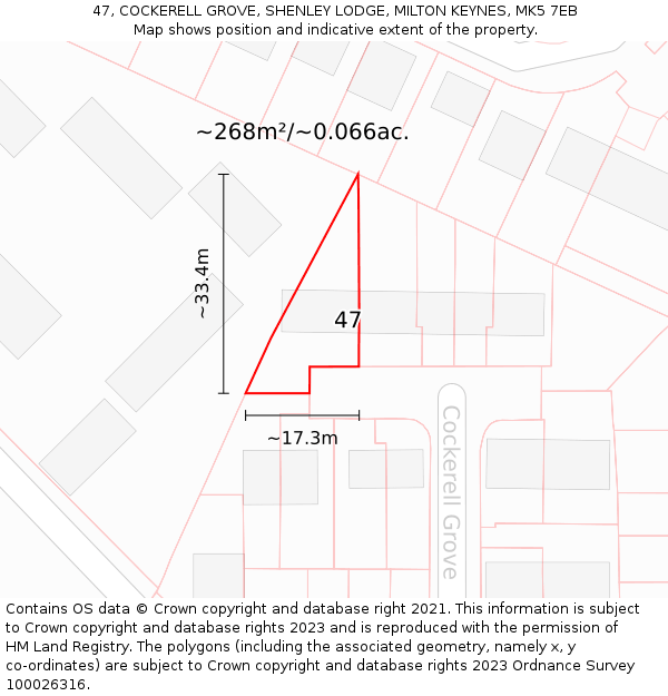 47, COCKERELL GROVE, SHENLEY LODGE, MILTON KEYNES, MK5 7EB: Plot and title map