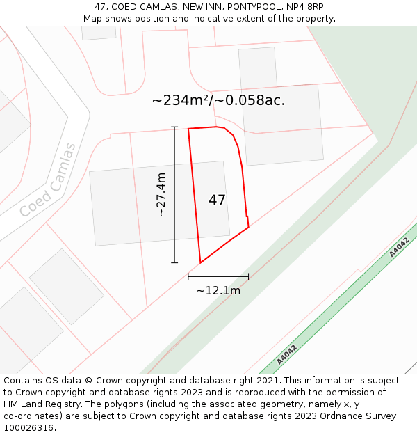 47, COED CAMLAS, NEW INN, PONTYPOOL, NP4 8RP: Plot and title map