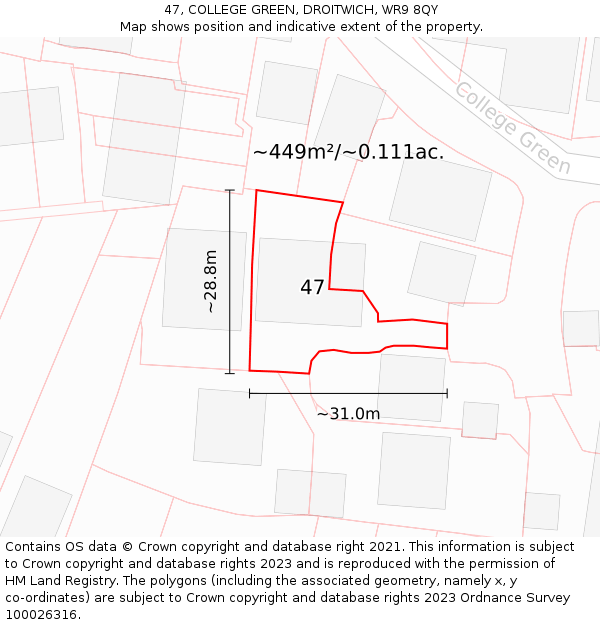 47, COLLEGE GREEN, DROITWICH, WR9 8QY: Plot and title map