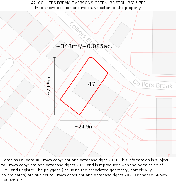 47, COLLIERS BREAK, EMERSONS GREEN, BRISTOL, BS16 7EE: Plot and title map