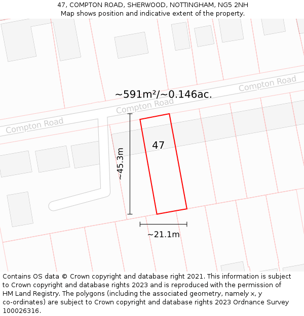 47, COMPTON ROAD, SHERWOOD, NOTTINGHAM, NG5 2NH: Plot and title map