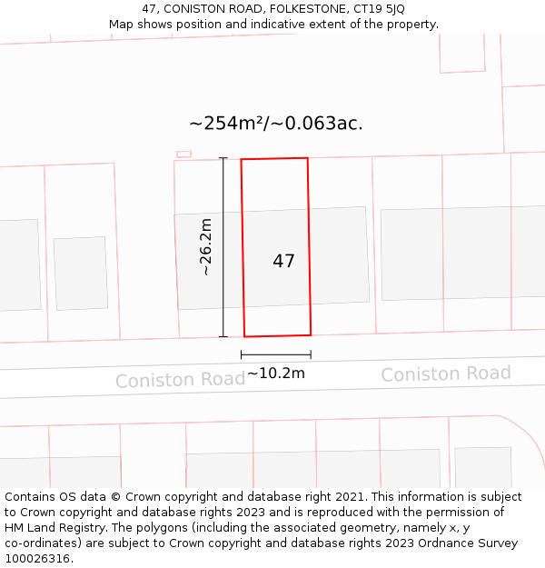 47, CONISTON ROAD, FOLKESTONE, CT19 5JQ: Plot and title map