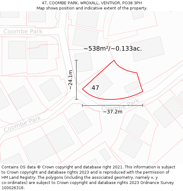 47, COOMBE PARK, WROXALL, VENTNOR, PO38 3PH: Plot and title map