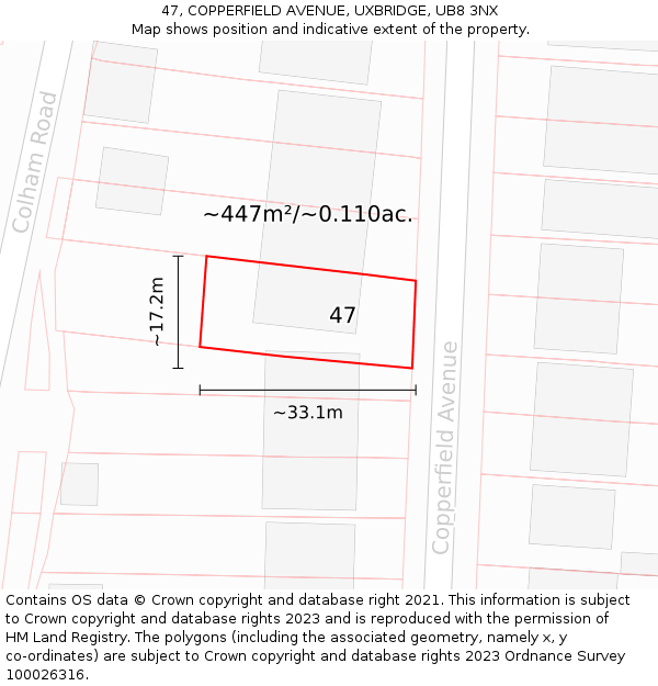 47, COPPERFIELD AVENUE, UXBRIDGE, UB8 3NX: Plot and title map