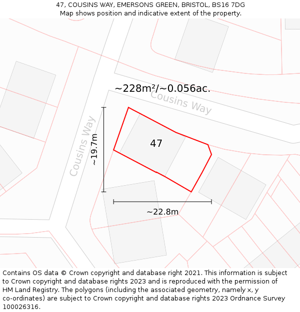 47, COUSINS WAY, EMERSONS GREEN, BRISTOL, BS16 7DG: Plot and title map
