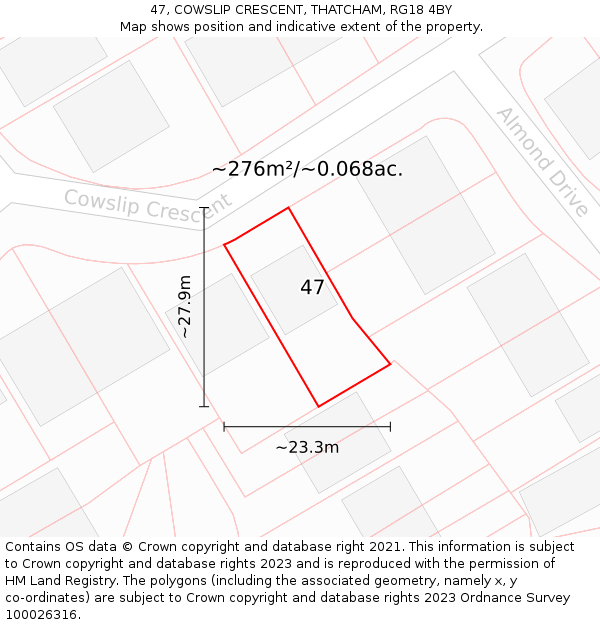 47, COWSLIP CRESCENT, THATCHAM, RG18 4BY: Plot and title map