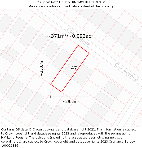 47, COX AVENUE, BOURNEMOUTH, BH9 3LZ: Plot and title map