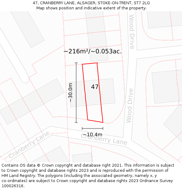 47, CRANBERRY LANE, ALSAGER, STOKE-ON-TRENT, ST7 2LG: Plot and title map