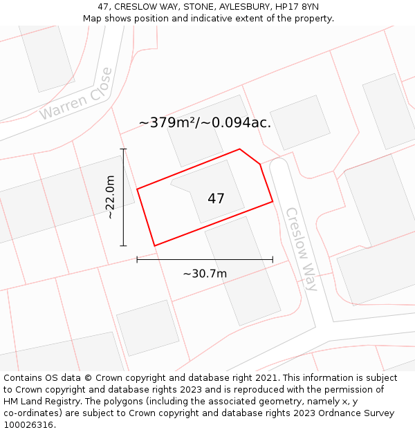 47, CRESLOW WAY, STONE, AYLESBURY, HP17 8YN: Plot and title map