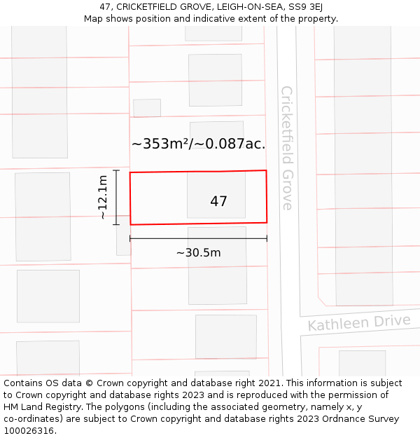 47, CRICKETFIELD GROVE, LEIGH-ON-SEA, SS9 3EJ: Plot and title map