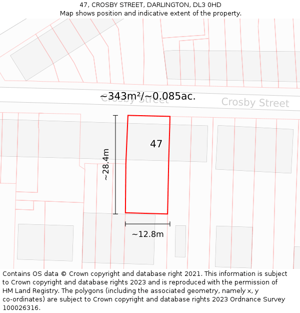 47, CROSBY STREET, DARLINGTON, DL3 0HD: Plot and title map