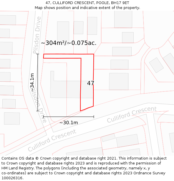 47, CULLIFORD CRESCENT, POOLE, BH17 9ET: Plot and title map