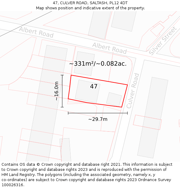 47, CULVER ROAD, SALTASH, PL12 4DT: Plot and title map