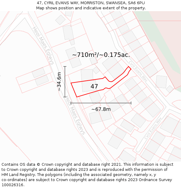 47, CYRIL EVANS WAY, MORRISTON, SWANSEA, SA6 6PU: Plot and title map