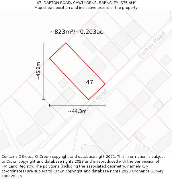 47, DARTON ROAD, CAWTHORNE, BARNSLEY, S75 4HY: Plot and title map