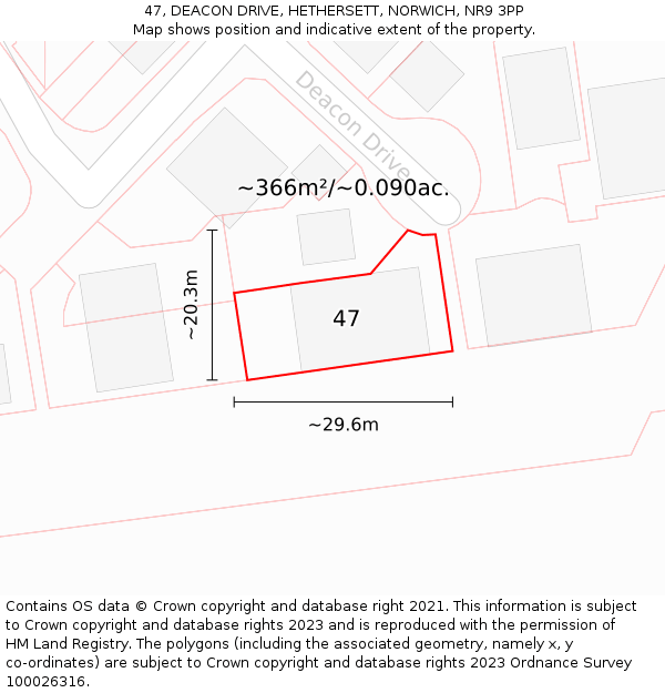 47, DEACON DRIVE, HETHERSETT, NORWICH, NR9 3PP: Plot and title map