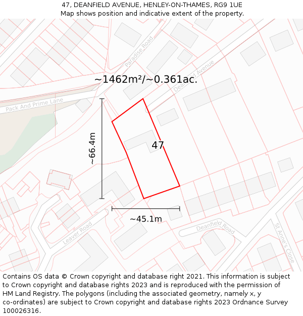 47, DEANFIELD AVENUE, HENLEY-ON-THAMES, RG9 1UE: Plot and title map