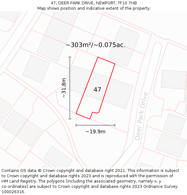 47, DEER PARK DRIVE, NEWPORT, TF10 7HB: Plot and title map