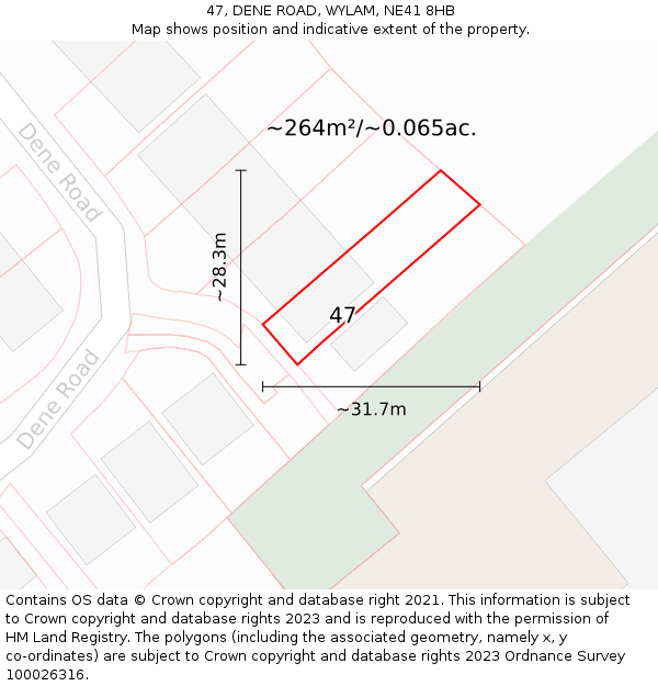 47, DENE ROAD, WYLAM, NE41 8HB: Plot and title map