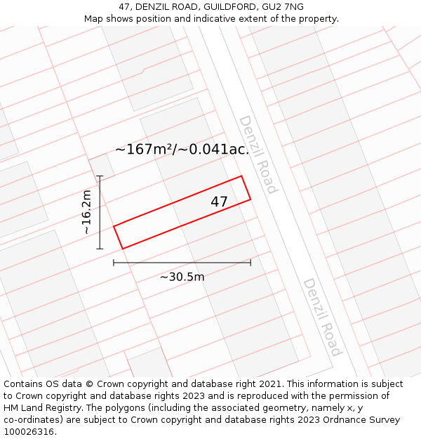 47, DENZIL ROAD, GUILDFORD, GU2 7NG: Plot and title map