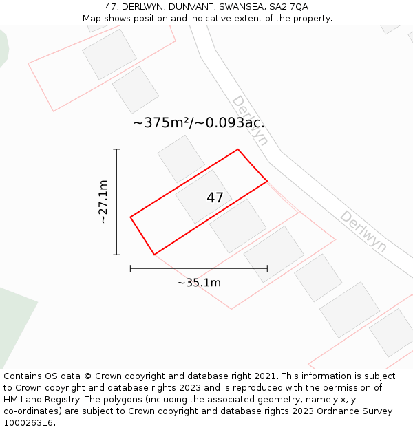 47, DERLWYN, DUNVANT, SWANSEA, SA2 7QA: Plot and title map